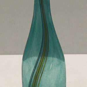 Hand-made BODA Glass Bottle - Green - Swirl Decoration - Miniature Vase - Art Glass - Vintage