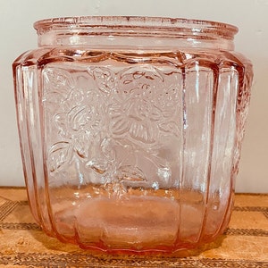 Alter Vintage Mayfair Open Rose Pink Anchor Hocking Depression Glas Cookie. Keks Vorratsglas Fass