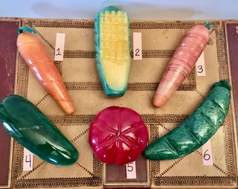 Alabaster -  Stone - Vegetables - Individual Vegetables - Mid Century Carved Marble - Tomato -Carrots - Corn - Pea - Cucumber