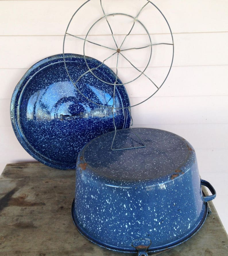 Vintage Granite Pail Enamelware Canning Pot Colbalt Blue Etsy