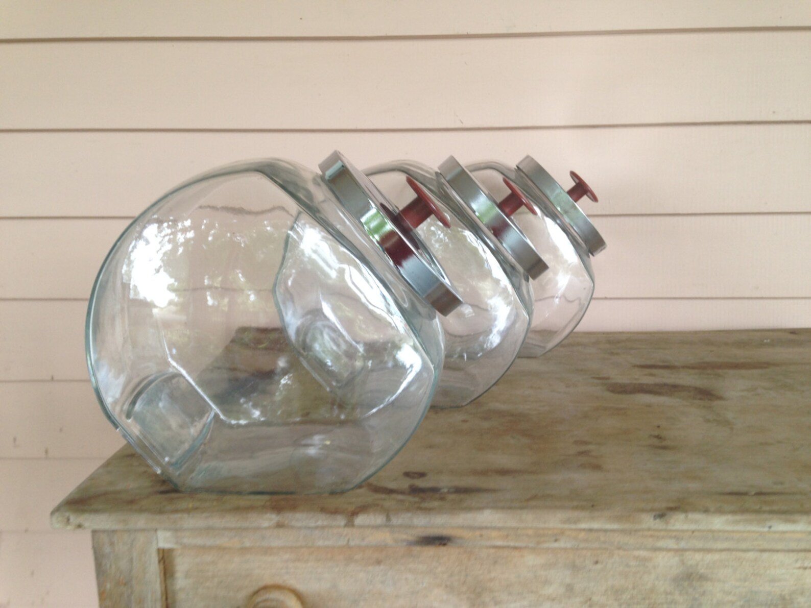 Vintage Candy Jars Glass Storage Jars Chrome Lids with Etsy