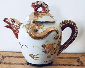 Kutani China Teapot - Dragon Design - Tea -for- One