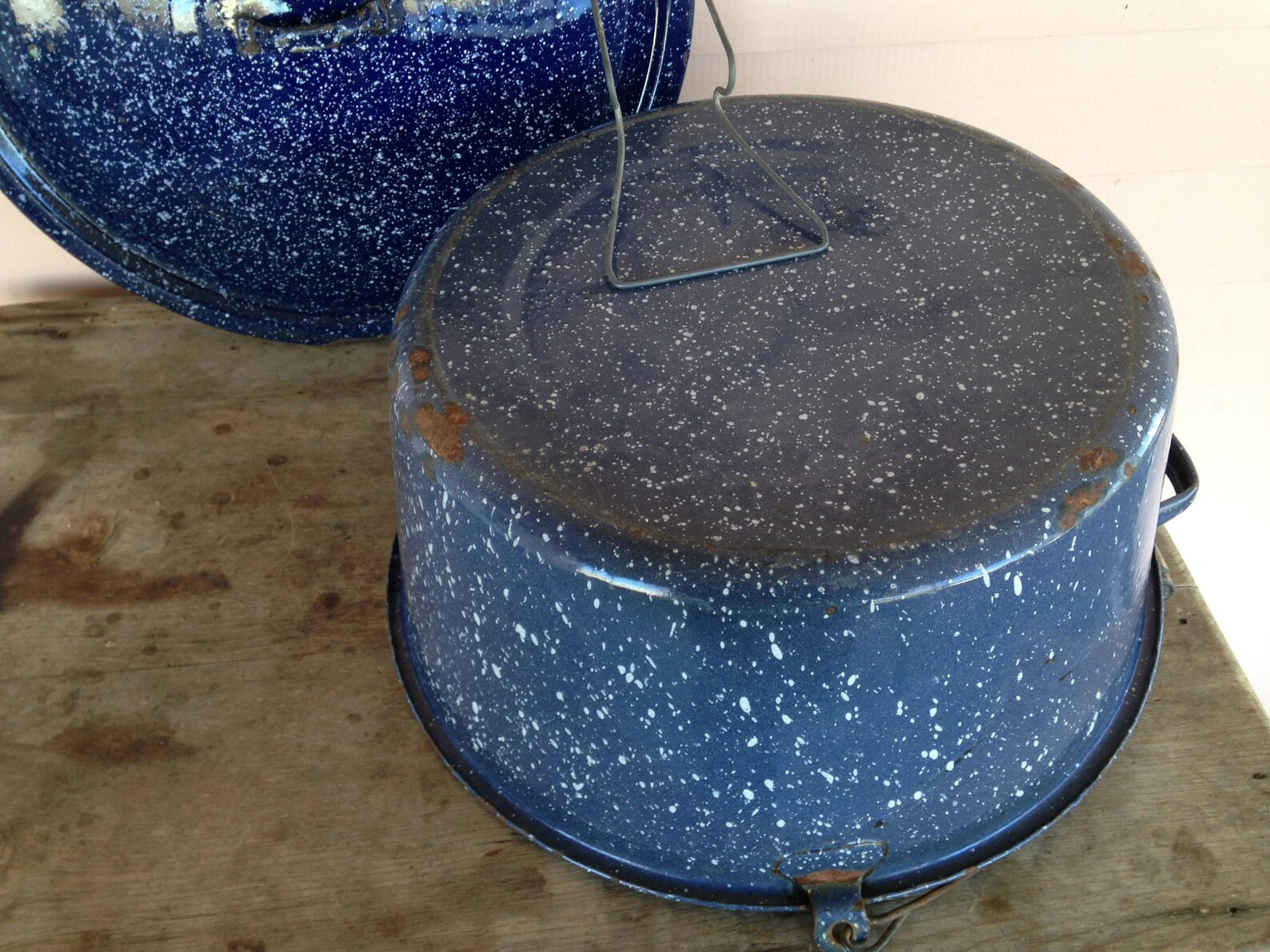 Vintage Granite Pail Enamelware Canning Pot Colbalt Blue Etsy