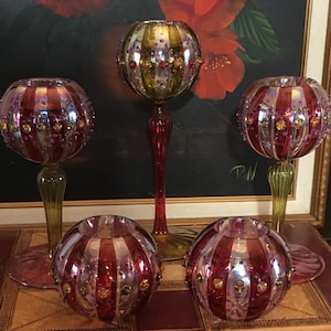 Garniture of 5 Glass Candleholders - Tea light holders - Feather Weight Glass