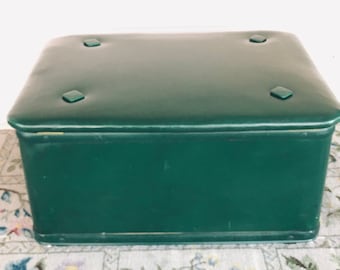 Vintage 1950s Italian  Green  Pearl - Wick Storage Hassock - Ottoman - Mid-Century Modern
