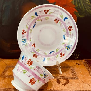 Antique   Early 19th century   English    Pink Luster  Tea Cup and Saucer Bowl