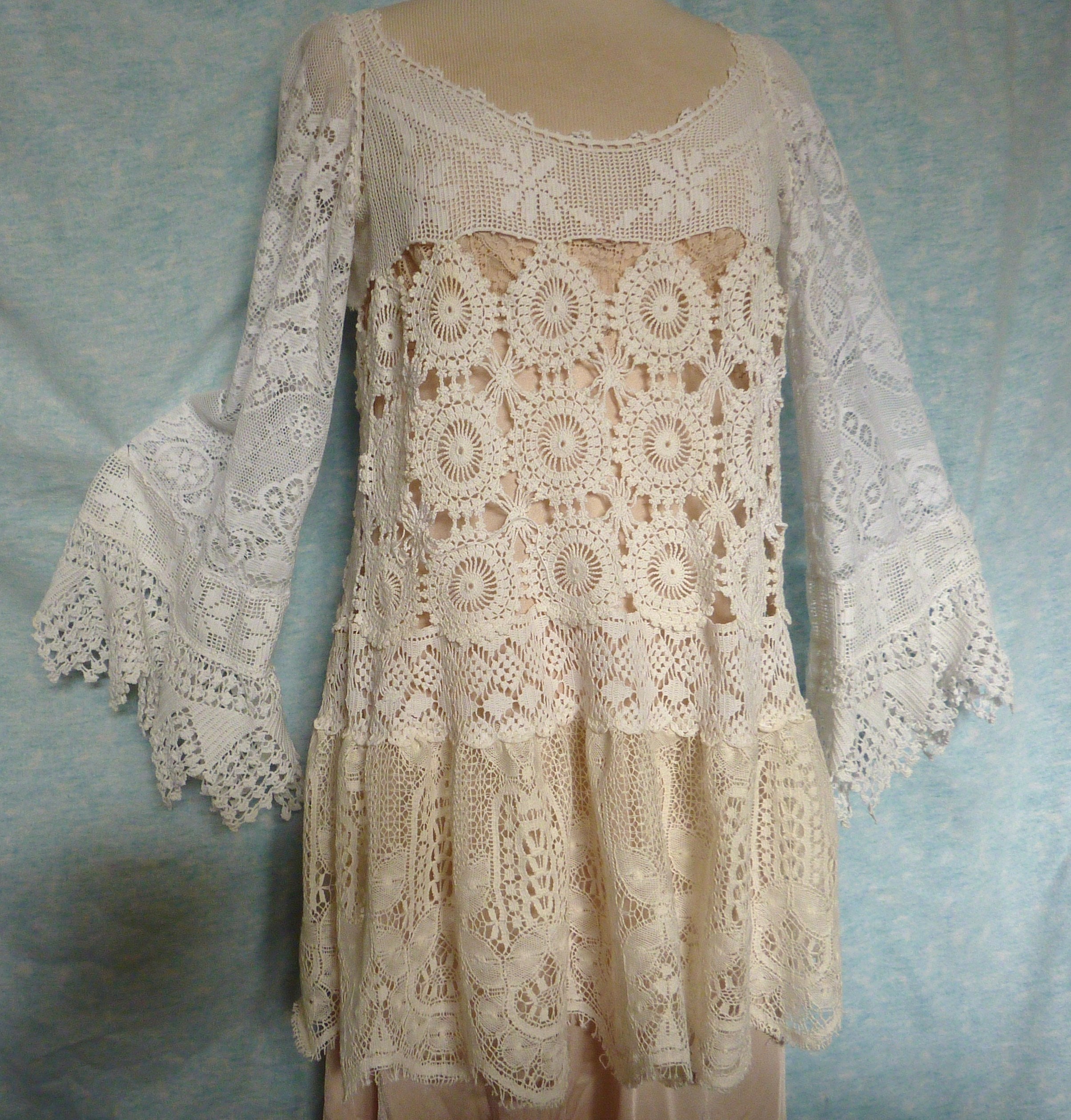 Spitze bluse lagenlook tunika antik vintage shabby hippie chic nadir retro