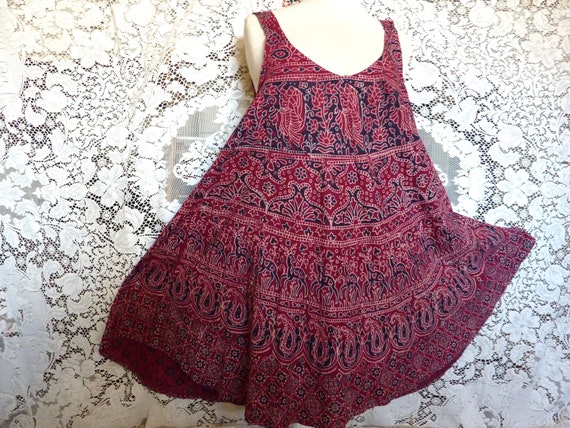 Vintage India summer dress sleeveless burgundy na… - image 1