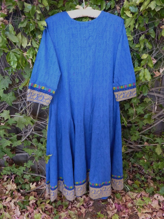 Blue India dress vintage textured cotton with blo… - image 6