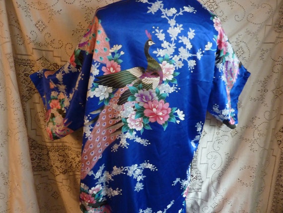 Japanese blue kimono, pink peacocks, pink, white … - image 8