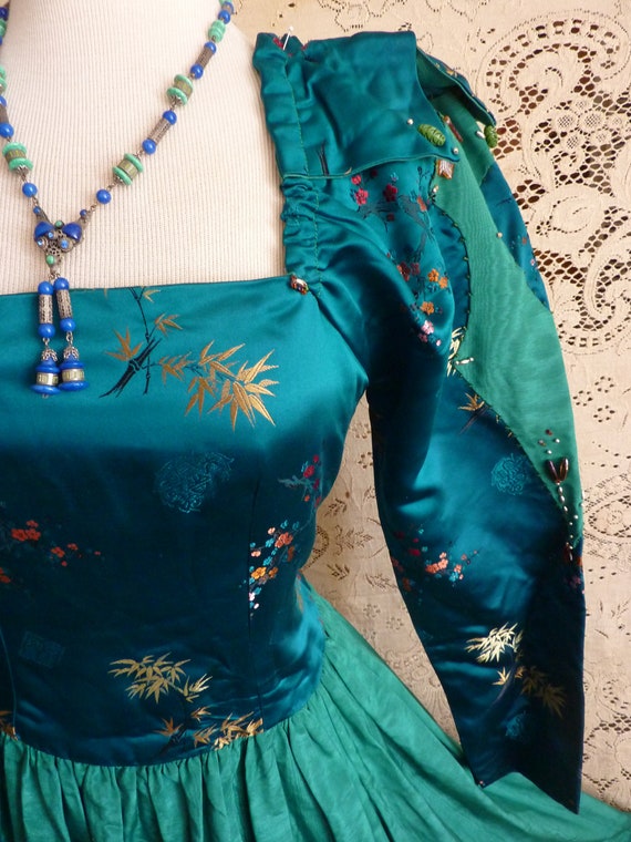 Green Goddess Renaissance costume,  handmade art … - image 8