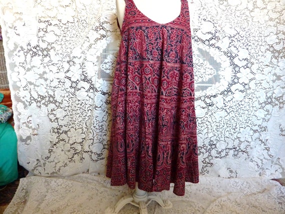 Vintage India summer dress sleeveless burgundy na… - image 2
