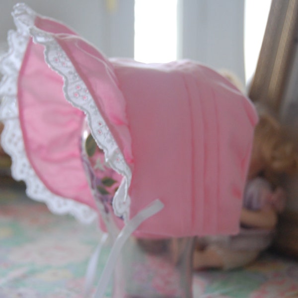 Pink Scallop-Trim Baby Bonnet