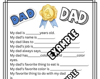 Father&#39;s Day, Dad, Questions, Preschool, Pre-k, Donuts with dad, digital download, digital File, Digital, File,  Download