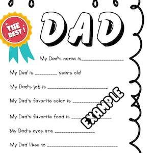 Dad, Father's Day, All About Dad, Pre-k, Preschool, Dad Questionnaire, Digital, File, Printable, My Dad Printable