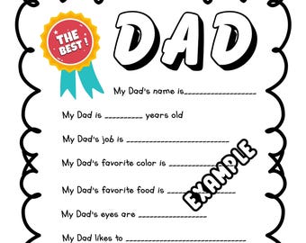 Dad, Father&#39;s Day, All About Dad, Pre-k, Preschool, Dad Questionnaire, Digital, File, Printable, My Dad Printable
