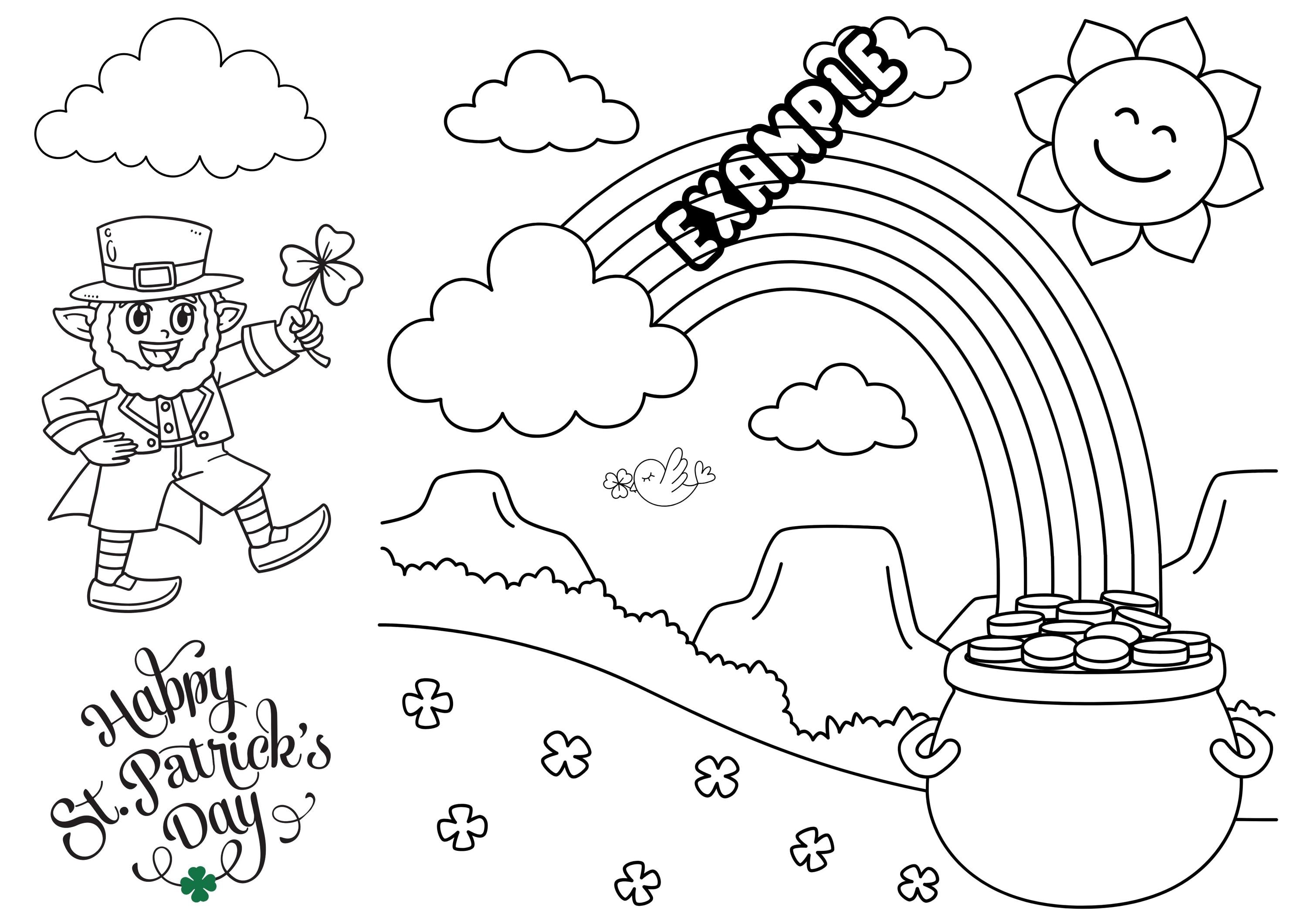 St. Patrick's Day Coloring Page, Leprechaun Rainbow Printable (digital ...