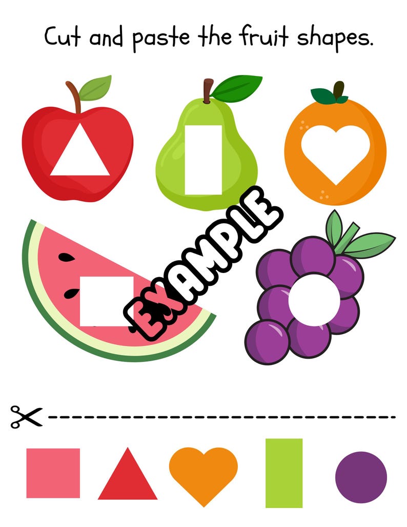 Preschool Fruit Shapes Cut and Paste Activity (digital Download) - Etsy