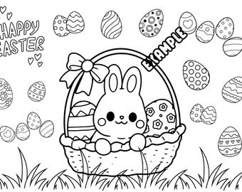 Bunny Easter Basket Coloring Page, Printable Activity (Digital File)