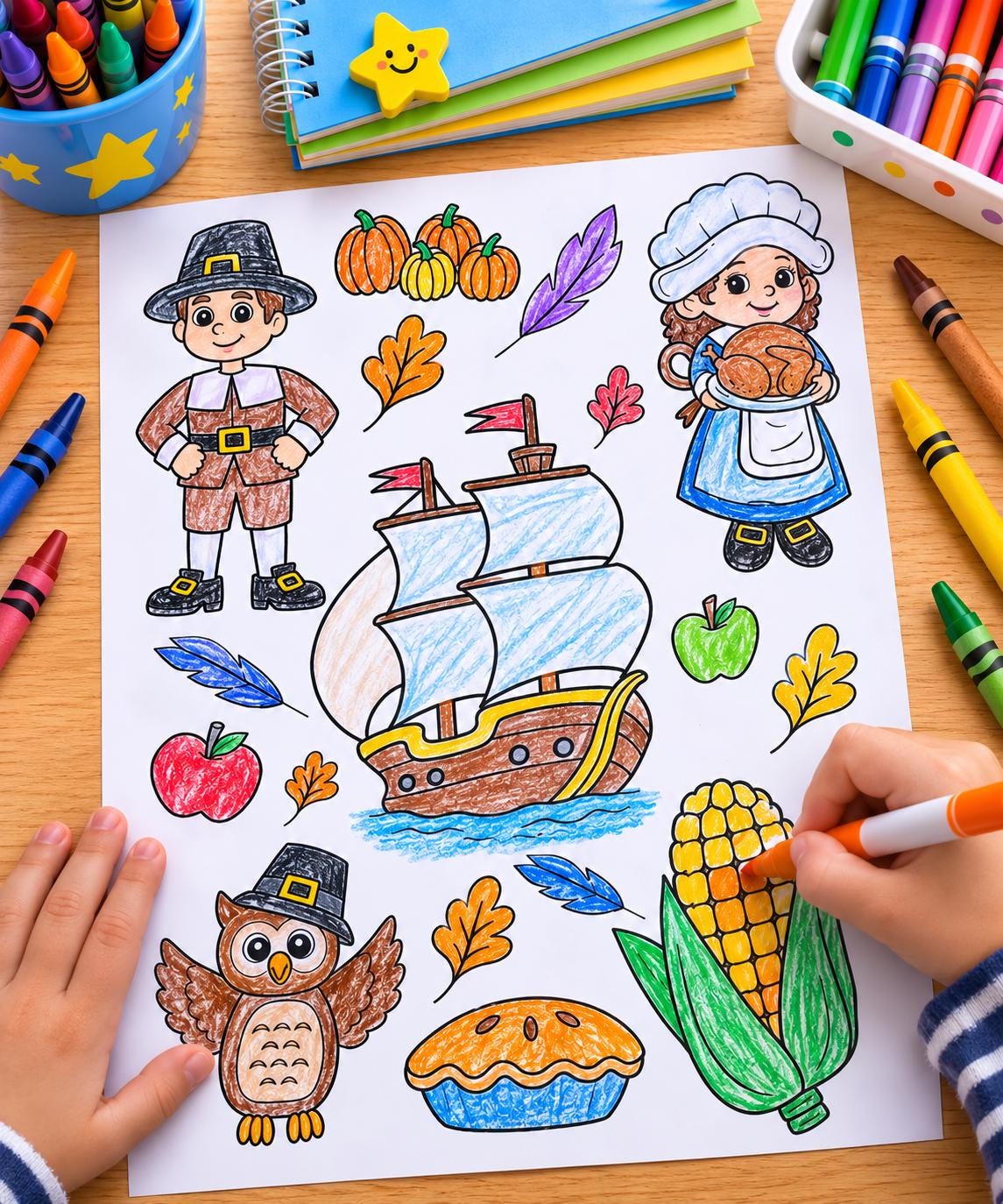 Thanksgiving Pilgrims Coloring Page Digital Download Preschool Pre-k…