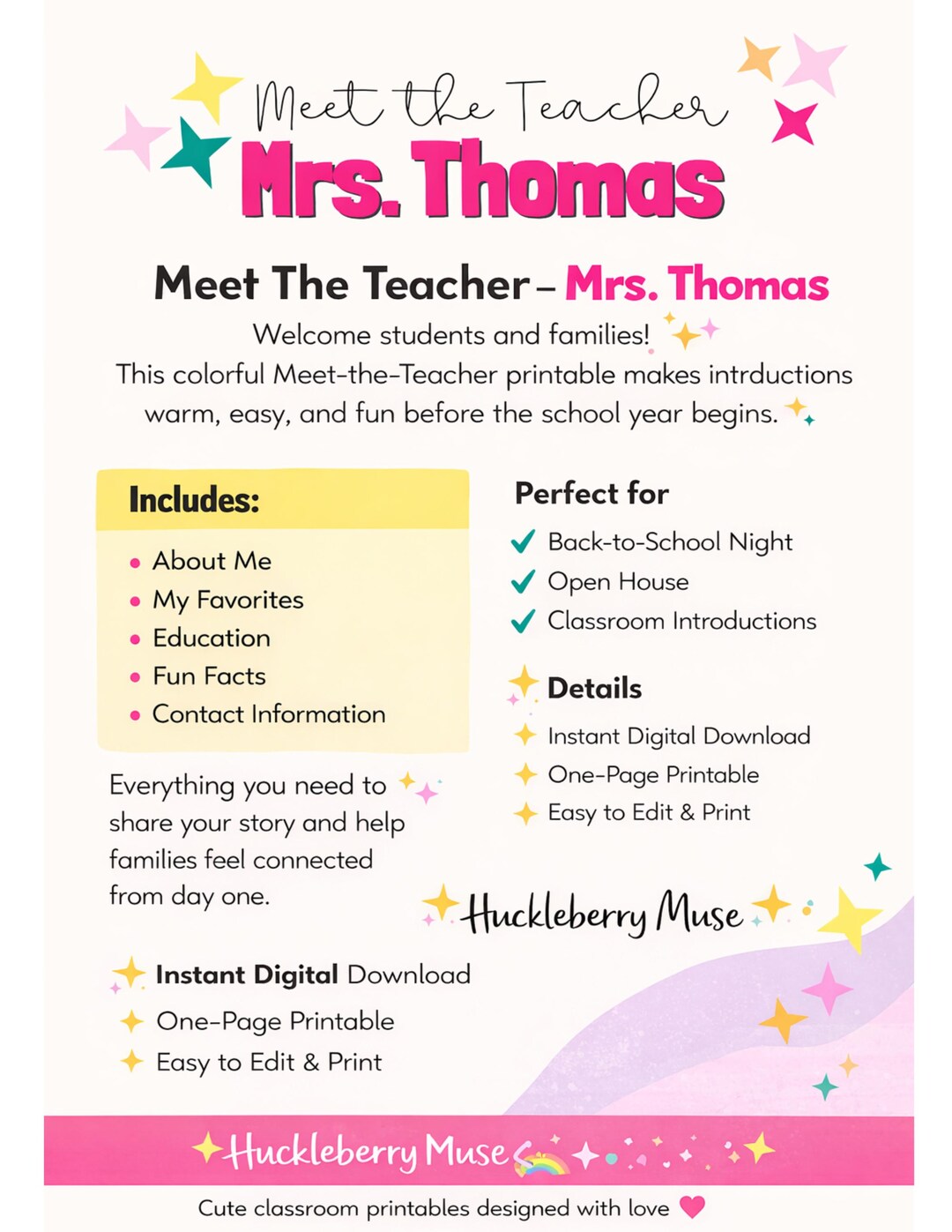 Meet the Teacher, Digital File, Downloadable, Instant Download, Back to ...