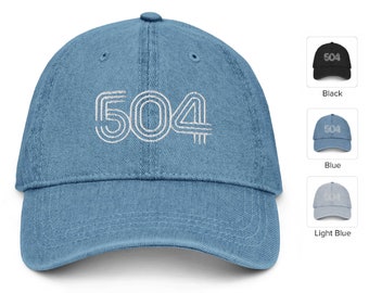 504 - Denim Hat, New Orleans Hat, Dad Hat, Mom Hat, College Hat, Baseball Hat, NOLA, 504