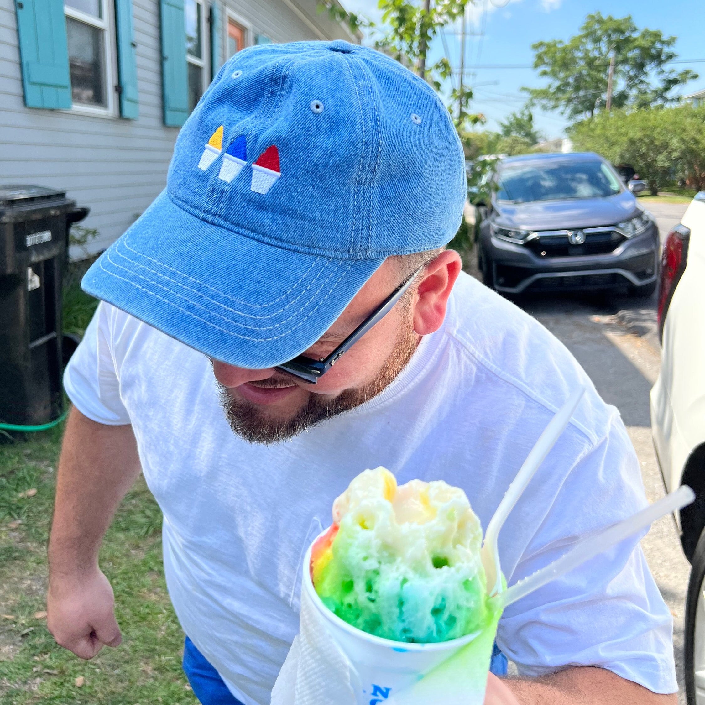 Primary colors snowball - Denim Hat, NOLA Snowballs, New Orleans Snowballs, New Orleans Hat, Shaved Ice Hat, College Hat, Dad Hat