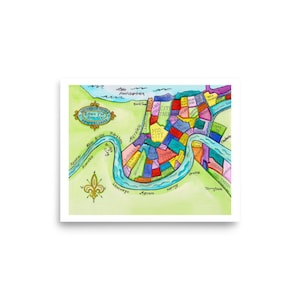 Nola Neighborhoods - 8 x 10 in Poster New Orleans Karte, Einweihungsgeschenk, New Orleans Geschenk