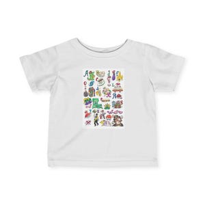 幼児用 T シャツ、ニューオーリンズのアルファベットの手描き水彩デザイン、ベビー T シャツ、子供服、地元のアーティスト、保育園ファッション