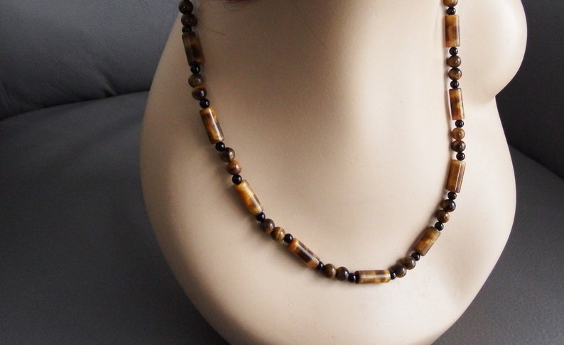 Natural stones Gemstone necklace Gift for her. Tiger\u2019s Eye and onyx Brown necklace Earth colours Long necklace Beaded necklace