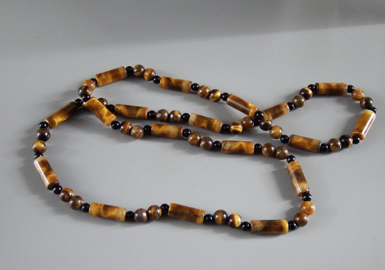 Natural stones Gemstone necklace Gift for her. Tiger\u2019s Eye and onyx Brown necklace Earth colours Long necklace Beaded necklace