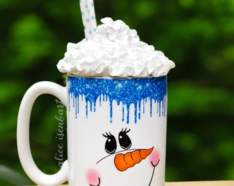 Glitter Drip Snowman Mug Wrap | Sublimation DIGITAL Design - PNG only (Mug & Topper not included.) BONUS 20oz Skinny Tumbler Design | Winter