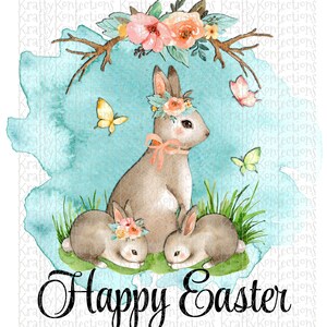 Watercolor Bunnies Happy Easter