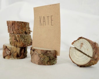 75 pieces rustic pine tree place card holders, Wedding card holders, name card holders, wooden table card holders, rustic holders with bark