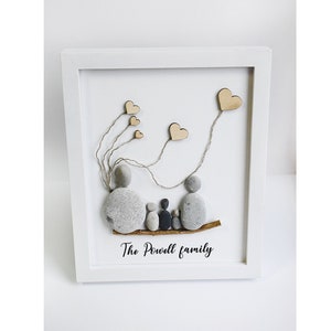 Christmas gift, pebble art, custom family picture, pebble family, stone art, framed stone wall decor, personlized family gift, gift for mom