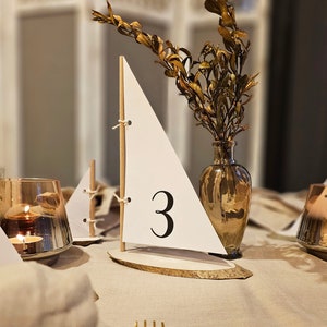 12 portanúmeros de mesa de madera con forma de velero náutico, portatarjetas de boda, portatarjetas de mesa, portatarjetas de mesa náutico de madera