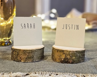12 piezas de portatarjetas de madera rústica, portatarjetas de boda, portatarjetas de nombre, portatarjetas, portatarjetas, portatarjetas de madera con corteza