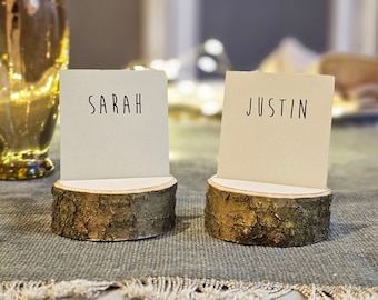 1 sample piece of rustic wooden place card holder, Wedding card holder, name card holder, card holder, wooden holder with bark