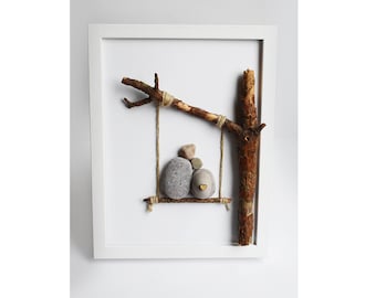 Arte de guijarros, regalo personalizado para la futura mamá, día de la madre, arte de pared de amor, regalo familiar personalizado, regalo de Navidad, arte de pared de guijarros