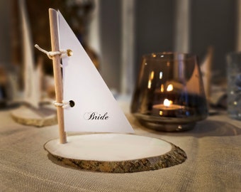 1 pieza de muestra de porta tarjetas de lugar de velero náutico de madera, porta tarjetas de boda, porta tarjetas de nombre, porta tarjetas de lugar náutico de madera