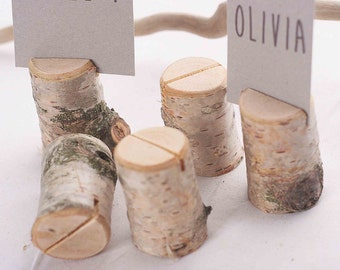 20 pieces rustic birch place card holders, Wedding card holders, name card holders, wooden place card holders, wooden holder with bark