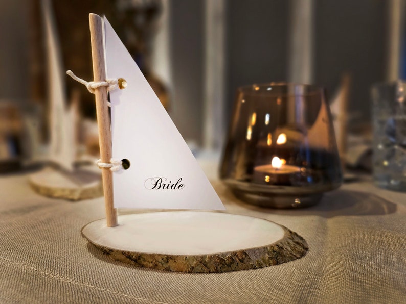 12 pieces of wooden nautical sail boat place card holders, Wedding card holders, name card holders, wooden nautical place card holders image 1