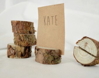 80 pieces rustic pine tree place card holders, Wedding card holders, name card holders, wooden table card holders, rustic holders with bark