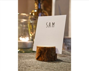 12 pieces of rustic pine tree place card holders, Wedding card holder, name card holder, card holder, wooden card holder with bark