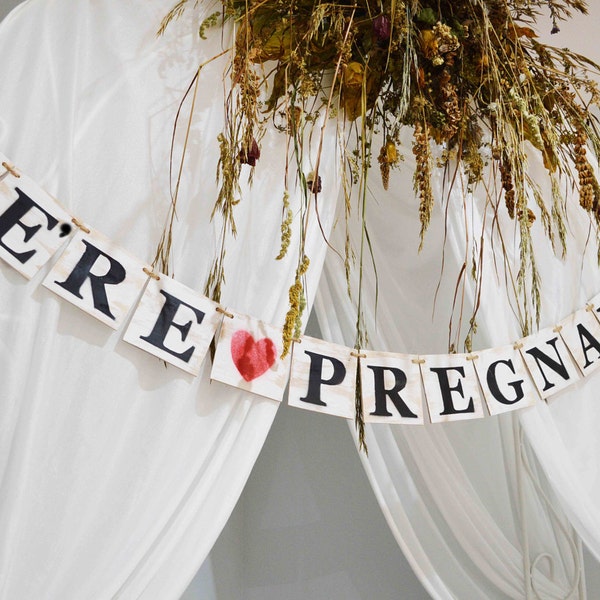 Wooden banner, Rustic sign, We're pregnant decor, announcement sign, wooden custom banner, celebration garland