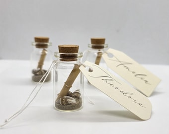 30 tarjeteros de mesa, tarjeteros de botella de vidrio, decoración para bodas en la playa, decoración para bodas en la arena, tarjetas de mesa, boda boho