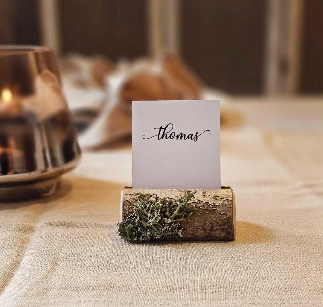 12 Pieces of Rustic Wooden Place Card Holders With Lichen Wedding Place Card Holders Wooden Name Card Holders Party Name Card Holders Etsy
