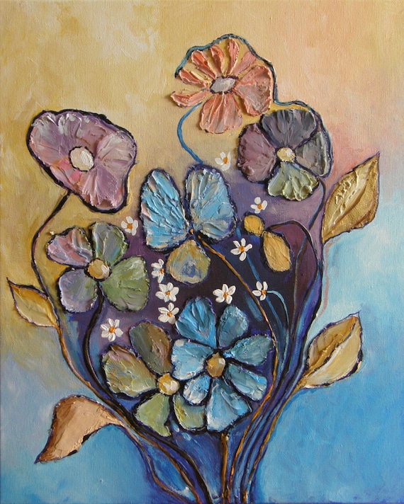 Items similar to Free Shipping UK , Original Flowers Painting, Abstract