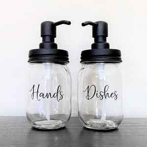 Mason Jar Soap Dispenser, Custom Soap Dispenser, Farmhouse Home Decor, Bath Decor, Kitchen Decor, Hands and Dishes