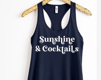 Sunshine & Cocktails Retro style Tank Top: Retro Cocktails Shirt, Vintage Cocktails tank top